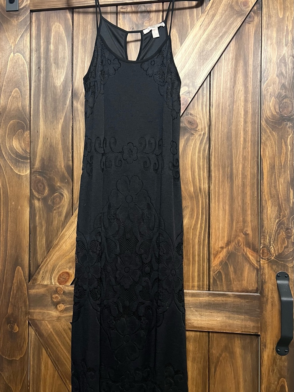 Forever 21 Black Lace Embroidered Mesh Slip Maxi Dress M